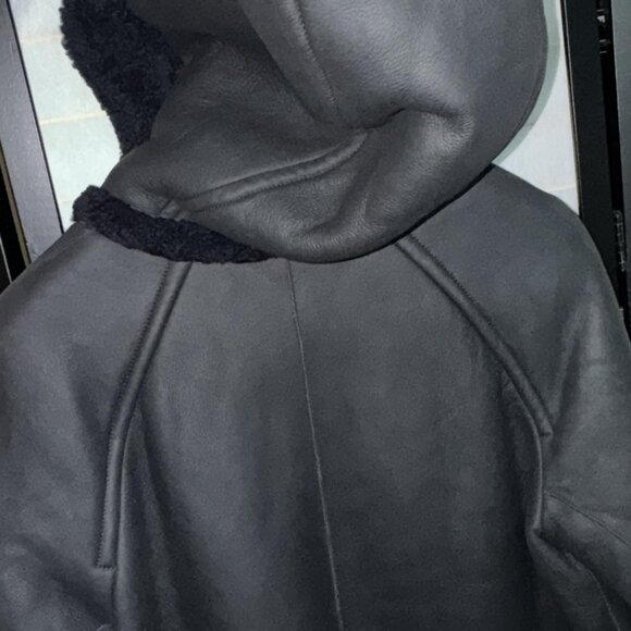 Size:6💕 Coach Genuine Black Shearling Two Side with Hoodie Tall Jacket Coat - Picture 13 of 16